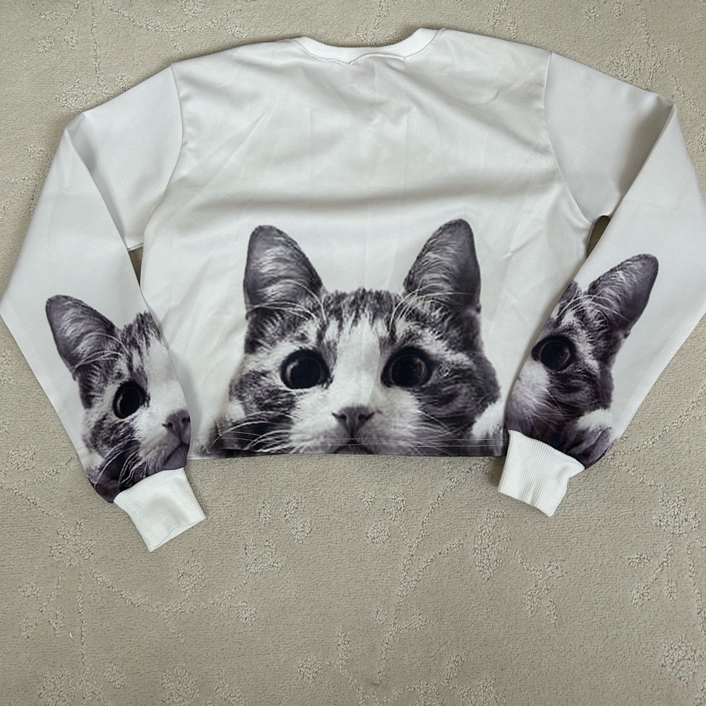 Cat Crop Top Mittelmeer Vintage Design Kitty Kawaii Graphic Cute Casual Animal - Picture 2 of 5